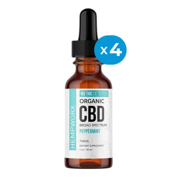 HempWorx 750 CBD Oil – Broad Spectrum Peppermint 4-Pack